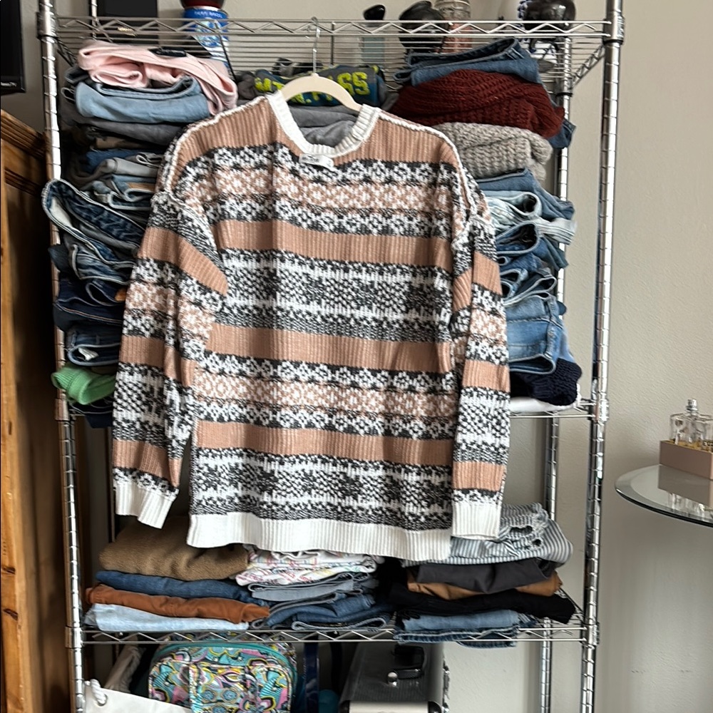 Hollister Brown Black Crewneck Sweater Cozy Knit